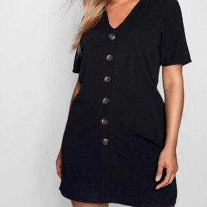 Boohoo Button Front V-Neck Shift Dress Size 16
